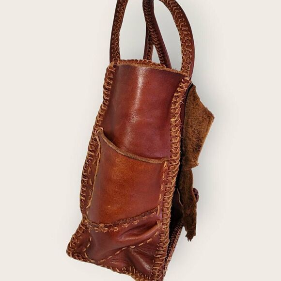 Vtg Hand Crafted Leather Bag Woven Tooled Brown Bullet Holes Western Cowboy RARE - Picture 3 of 13